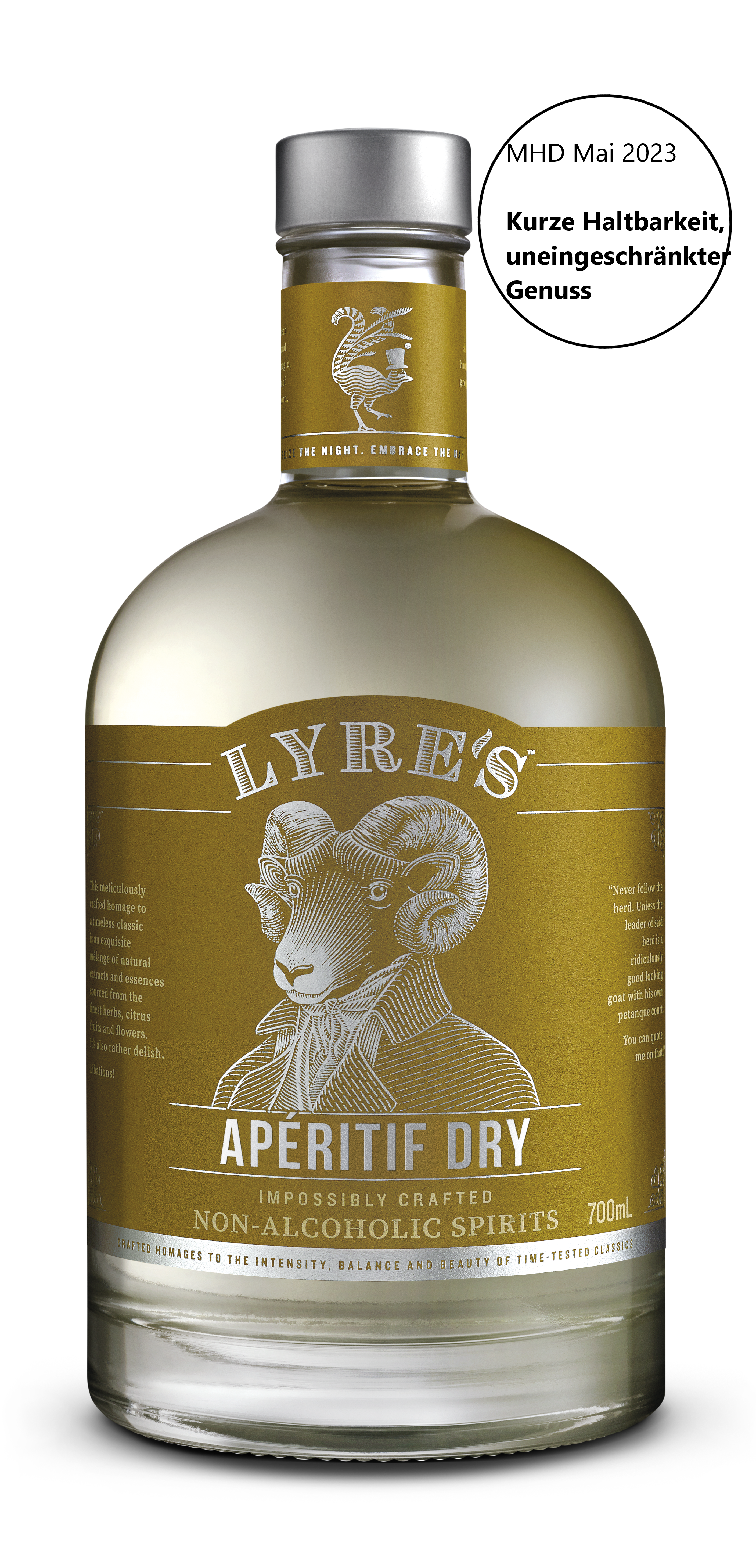 Lyre's Apéritif Dry 0,0% vol. 0,7l - Kurze Haltbarkeit (Mai 2023) uneingeschränkter Genuss